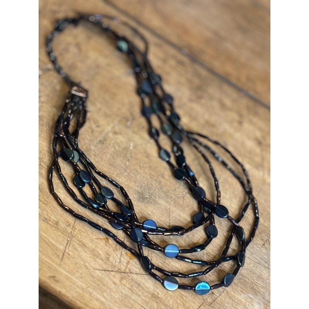 Chicos Black & Bronze Multi-Strand Beaded Necklace With Adjustable Clasp